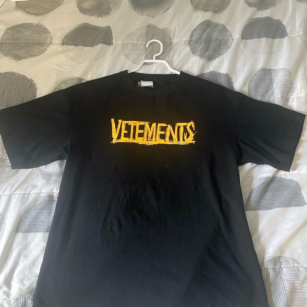 Vetements Black Tee with Yellow Logo